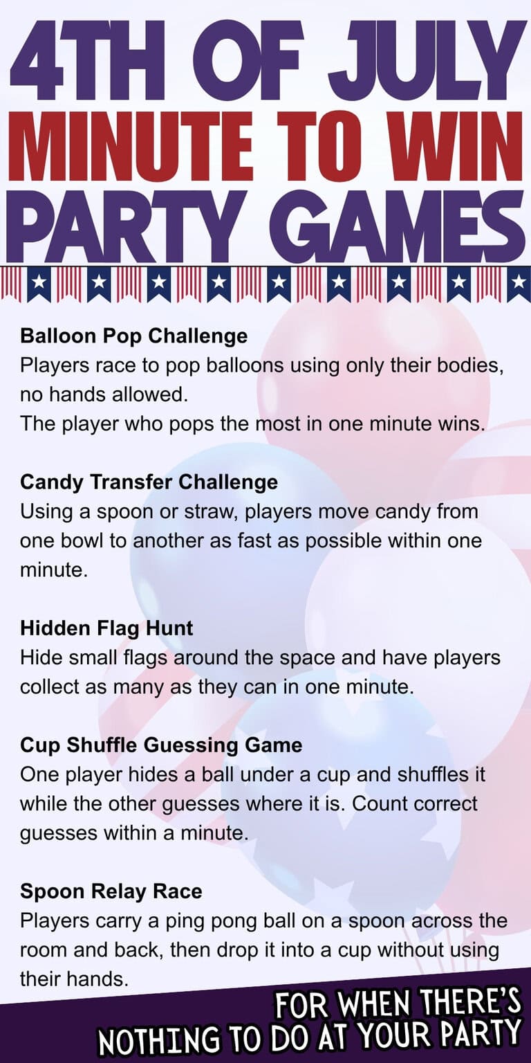 4th of July Minute To Win it Party Games For When There's sNOthing To Do At Your Party