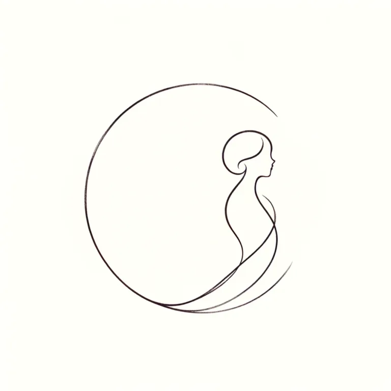 A minimalist line art tattoo design of a crescent moon goddess, embodying femininity, simplicity, and elegance. The design features a graceful goddess