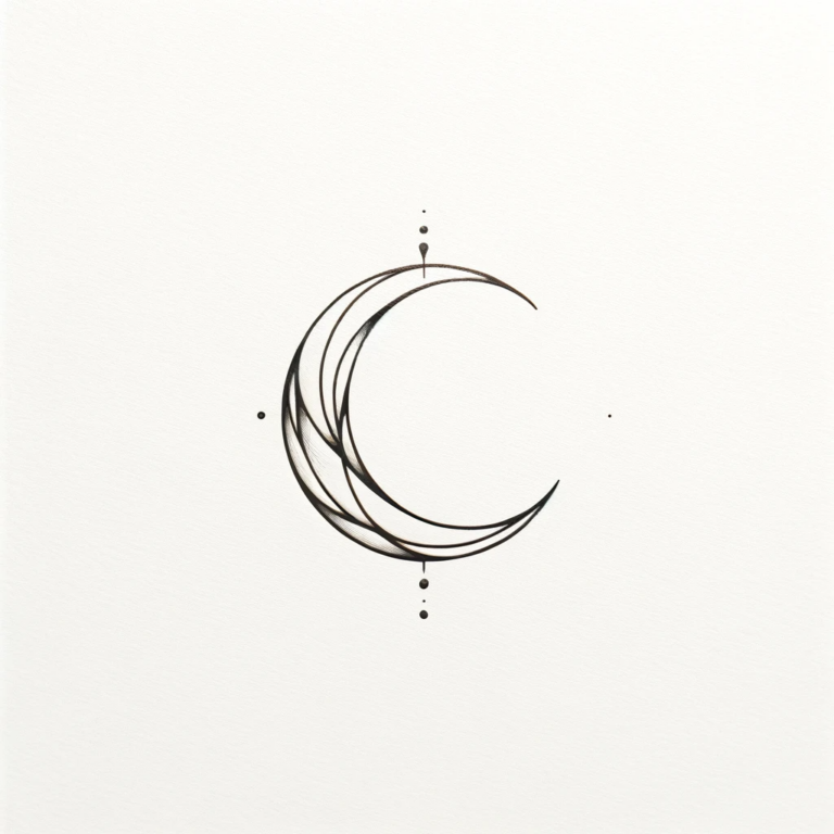 A unique, feminine, and minimalist tattoo design featuring a crescent moon. The design captures a mystical essence, with the crescent moon crafted in