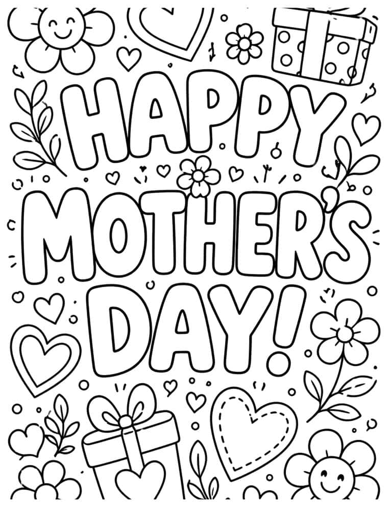Happy Mother's Day Floral Coloring Page for Kids