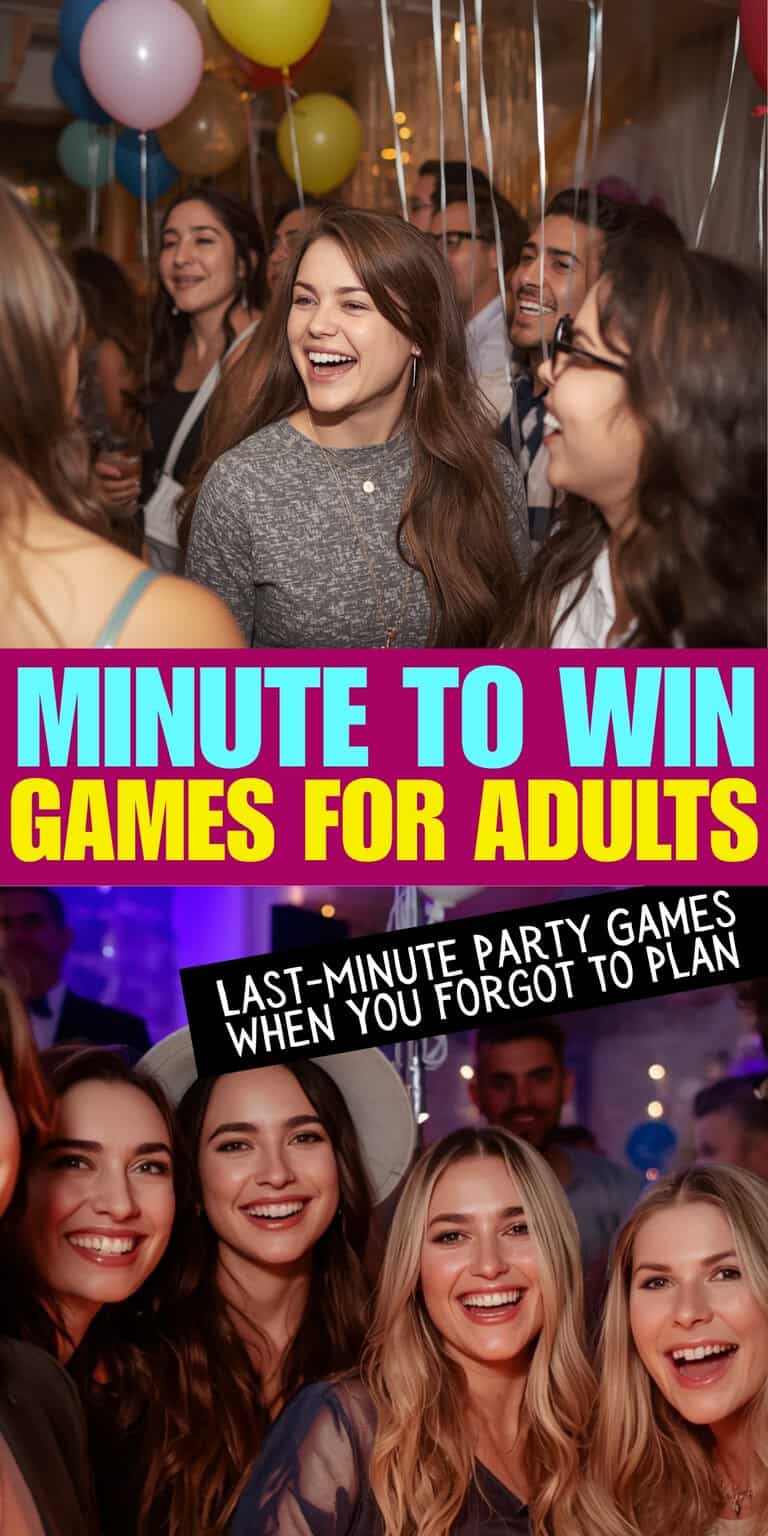 These minute to win it games for adults are perfect when guests are already on the way and you need something fast, easy, and actually fun. Great for birthdays, dinner parties, holiday gatherings, or casual get-togethers when you want a simple activity that fills the gap without stress. Includes quick party games, DIY party games, and easy group games that work for all kinds of birthday games and adult party situations.