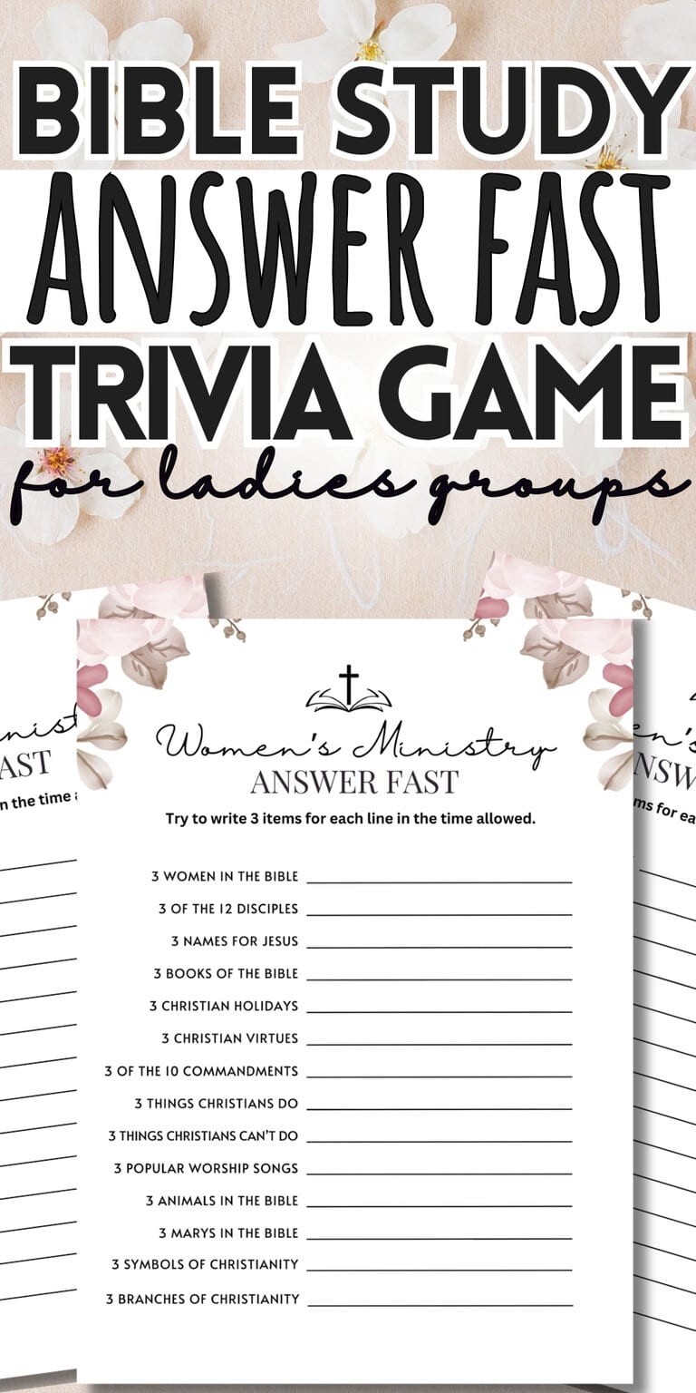 Printable Bible Study Answer Fast Trivia Game For Ladies Groups