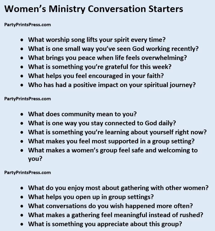 Women's Ministry Conversation Starters For Ladies Groups