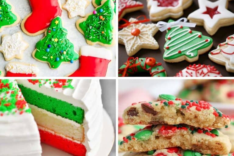 a collage of four beautiful christmas desserts
