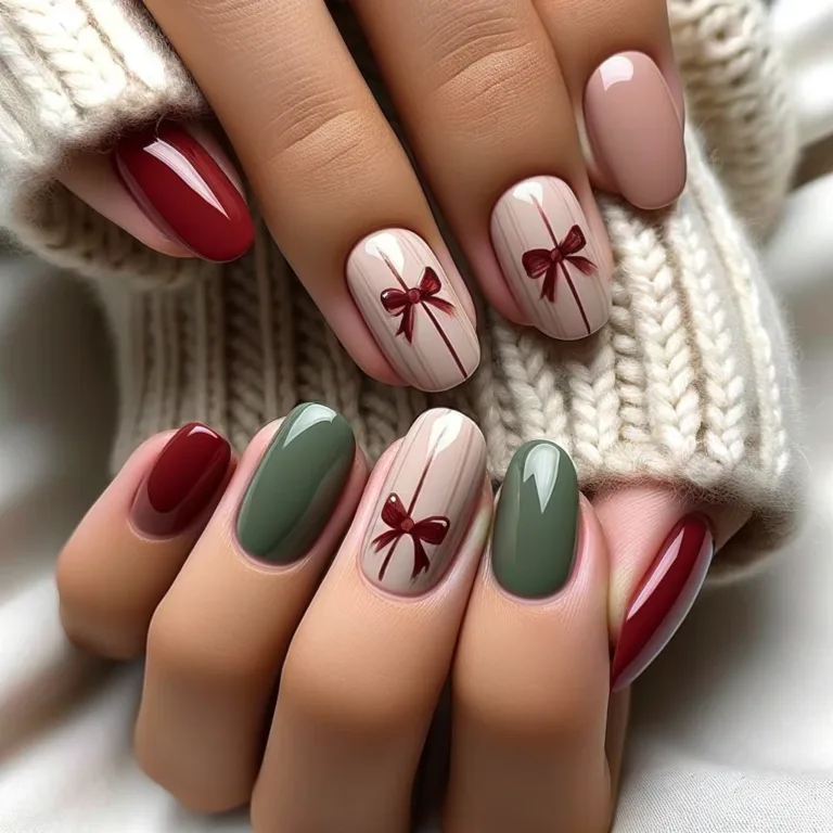 christmas nails with bows