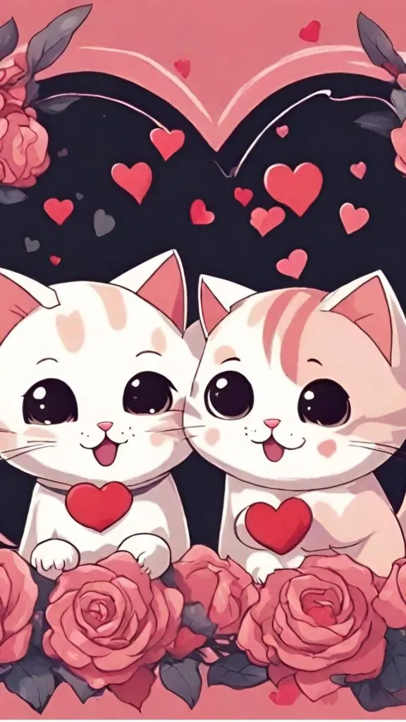 cute anime cats valentine's day background