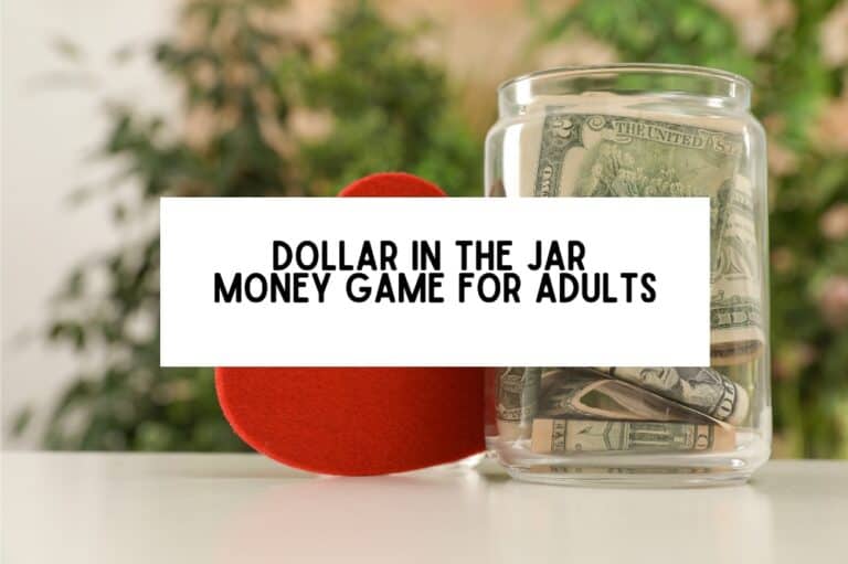 dollar in the jar money game for adults - white tag with black text atop an image of a jar of money next to a red heart