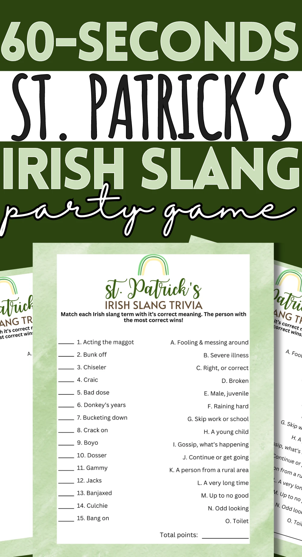 irish slang party trivia game for adults st patricks day