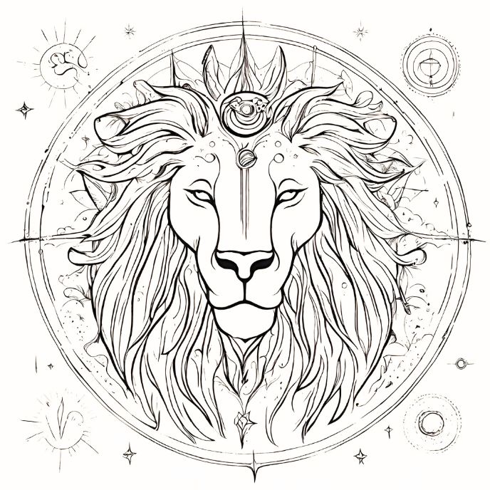 mystical lion and sun witchy tattoo